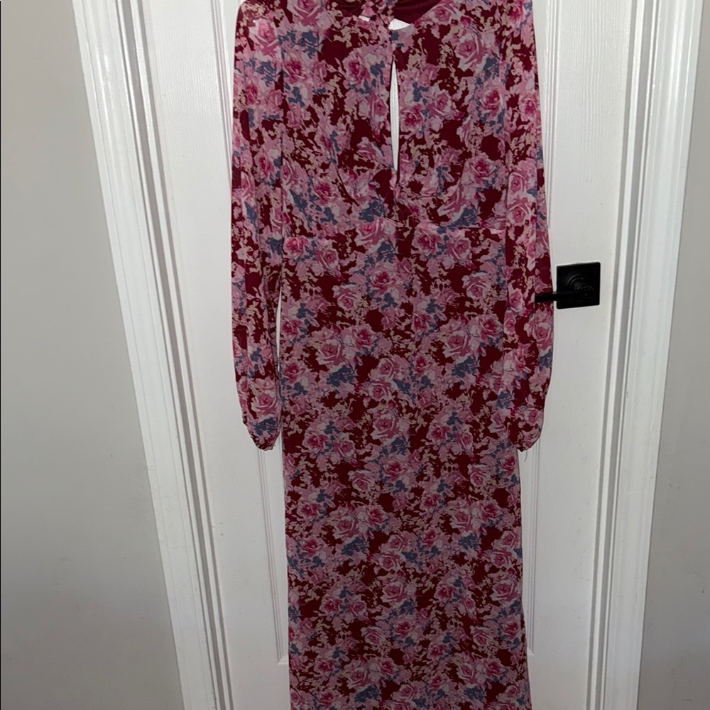 Floral Long Sleeve Dress - Red and Pink